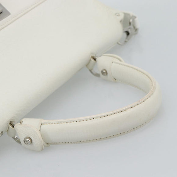 Salvatore Ferragamo Gancini Hand Bag Leather 2way White Gold Auth ka5027