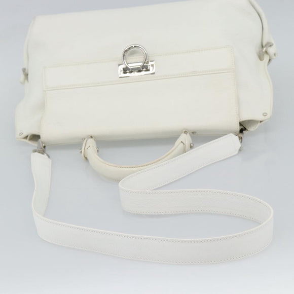 Salvatore Ferragamo Gancini Hand Bag Leather 2way White Gold Auth ka5027