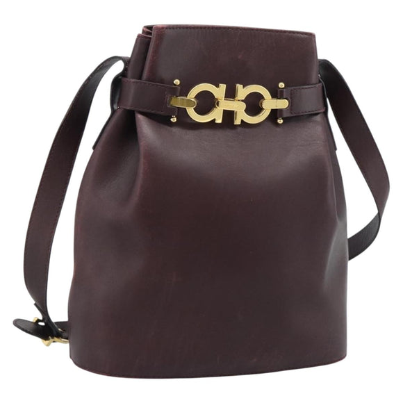 Salvatore Ferragamo Gancini Shoulder Bag Leather Bordeaux Gold Auth ka5032
