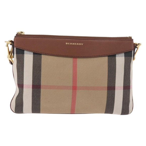 BURBERRY Nova Check Shoulder Bag Canvas Beige Gold Auth ka5033A