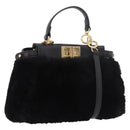 FENDI Micro Peek A Boo Hand Bag Shearing Black Gold Auth ka5035M-1