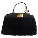 FENDI Micro Peek A Boo Hand Bag Shearing Black Gold Auth ka5035M-13