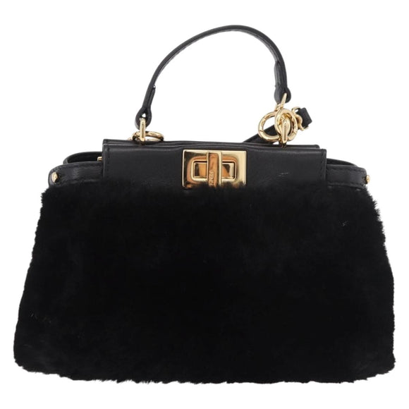 FENDI Micro Peek A Boo Hand Bag Shearing Black Gold Auth ka5035M