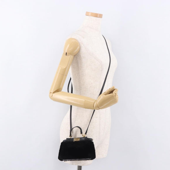 FENDI Micro Peek A Boo Hand Bag Shearing Black Gold Auth ka5035M
