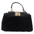 FENDI Micro Peek A Boo Hand Bag Shearing Black Gold Auth ka5035M-2