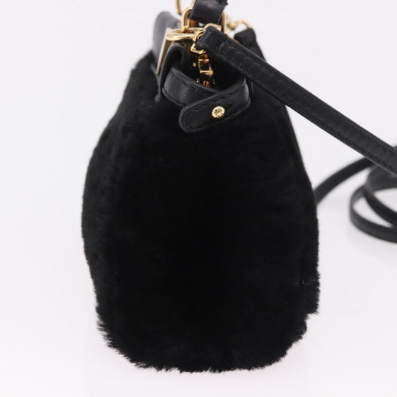FENDI Micro Peek A Boo Hand Bag Shearing Black Gold Auth ka5035M
