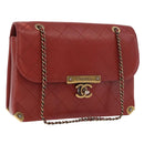 CHANEL Matelasse Chain Shoulder Bag Lamb Skin Red Gold CC Auth ka5036M-1