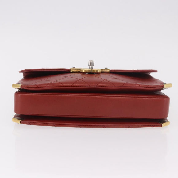 CHANEL Matelasse Chain Shoulder Bag Lamb Skin Red Gold CC Auth ka5036M