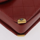 CHANEL Matelasse Chain Shoulder Bag Lamb Skin Red Gold CC Auth ka5036M-12