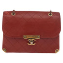 CHANEL Matelasse Chain Shoulder Bag Lamb Skin Red Gold CC Auth ka5036M-2