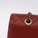 CHANEL Matelasse Chain Shoulder Bag Lamb Skin Red Gold CC Auth ka5036M-3