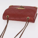 CHANEL Matelasse Chain Shoulder Bag Lamb Skin Red Gold CC Auth ka5036M-7