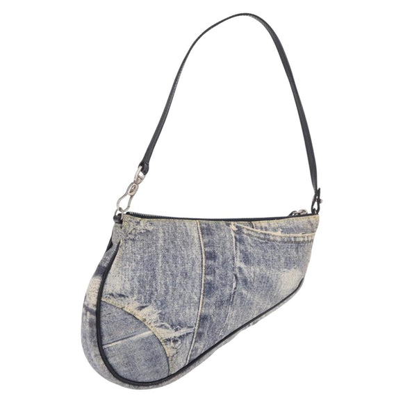 Christian Dior Saddle Pouch Accessory Pouch Denim Blue Silver Auth ka5037V