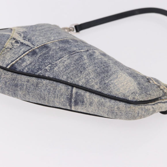 Christian Dior Saddle Pouch Accessory Pouch Denim Blue Silver Auth ka5037V