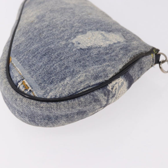 Christian Dior Saddle Pouch Accessory Pouch Denim Blue Silver Auth ka5037V