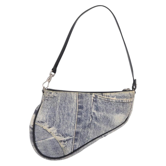 Christian Dior Saddle Pouch Accessory Pouch Denim Blue Silver Auth ka5037V