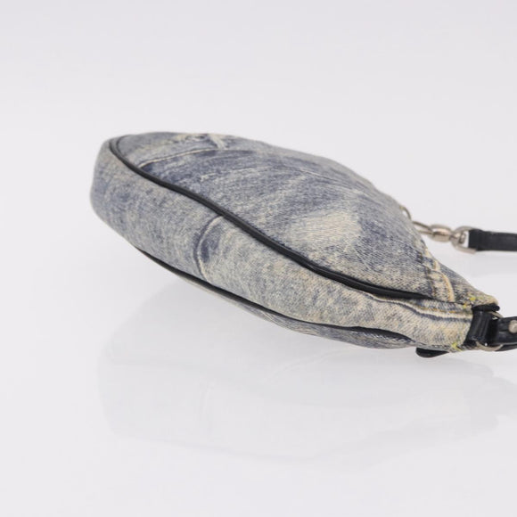 Christian Dior Saddle Pouch Accessory Pouch Denim Blue Silver Auth ka5037V
