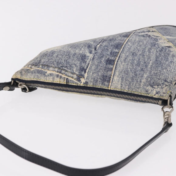 Christian Dior Saddle Pouch Accessory Pouch Denim Blue Silver Auth ka5037V