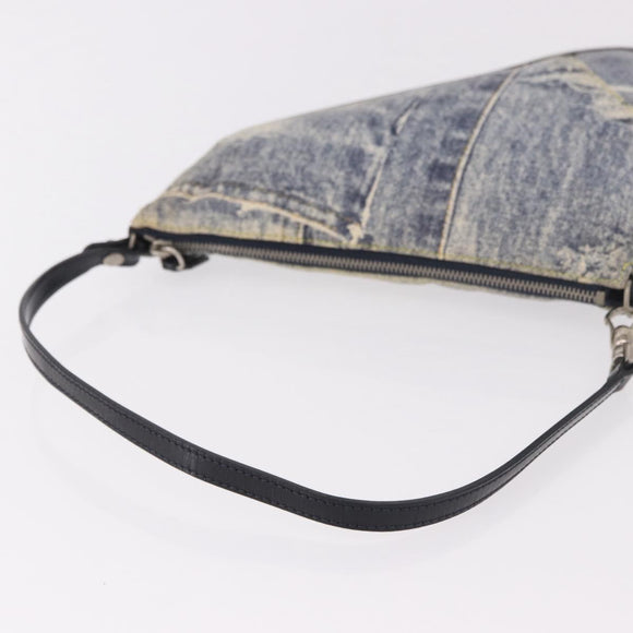 Christian Dior Saddle Pouch Accessory Pouch Denim Blue Silver Auth ka5037V