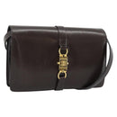 CELINE Shoulder Bag Leather Brown Gold Auth ka5038-1
