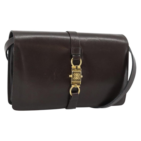 CELINE Shoulder Bag Leather Brown Gold Auth ka5038