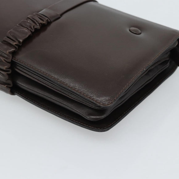 CELINE Shoulder Bag Leather Brown Gold Auth ka5038