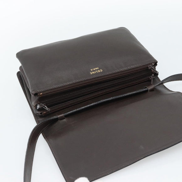 CELINE Shoulder Bag Leather Brown Gold Auth ka5038