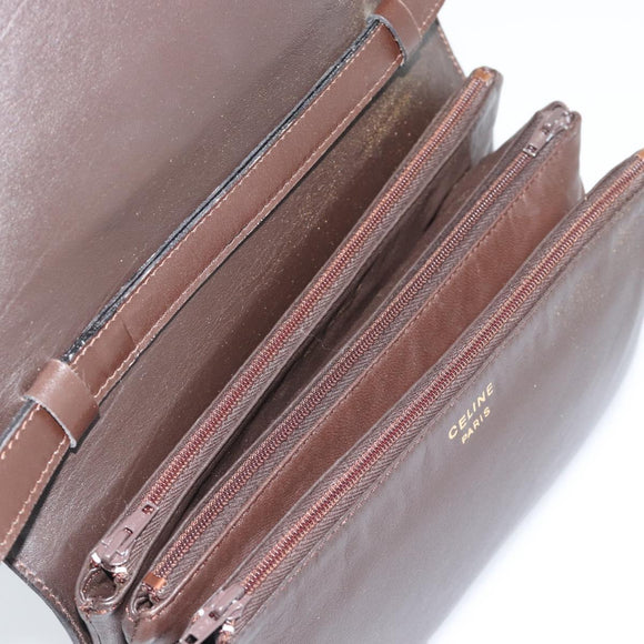 CELINE Shoulder Bag Leather Brown Gold Auth ka5038
