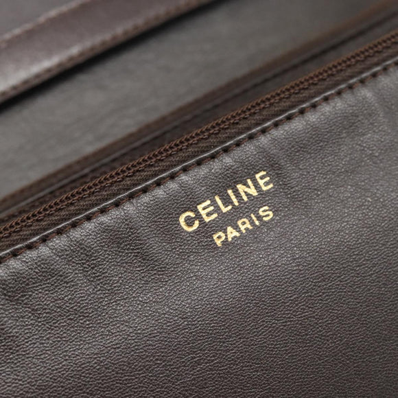 CELINE Shoulder Bag Leather Brown Gold Auth ka5038