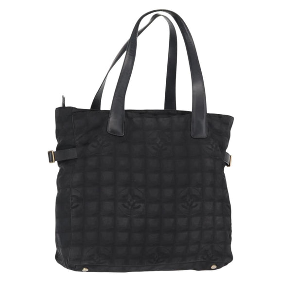 CHANEL New Travel Line Tote Bag Nylon Black gold CC Auth ka504