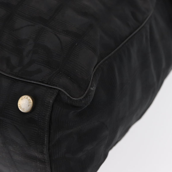 CHANEL New Travel Line Tote Bag Nylon Black gold CC Auth ka504