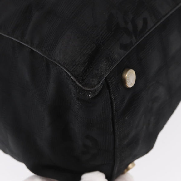CHANEL New Travel Line Tote Bag Nylon Black gold CC Auth ka504