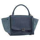 CELINE Trapeze Hand Bag Suede Leather 2way Blue Gold Auth ka5040-1