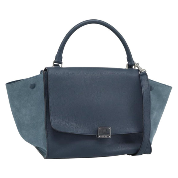 CELINE Trapeze Hand Bag Suede Leather 2way Blue Gold Auth ka5040