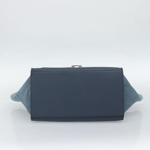 CELINE Trapeze Hand Bag Suede Leather 2way Blue Gold Auth ka5040