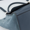 CELINE Trapeze Hand Bag Suede Leather 2way Blue Gold Auth ka5040-13