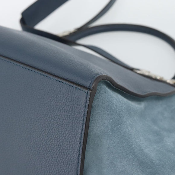 CELINE Trapeze Hand Bag Suede Leather 2way Blue Gold Auth ka5040