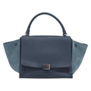CELINE Trapeze Hand Bag Suede Leather 2way Blue Gold Auth ka5040-2