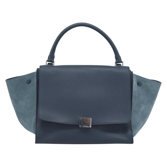 CELINE Trapeze Hand Bag Suede Leather 2way Blue Gold Auth ka5040