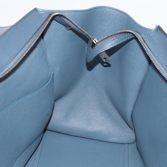 CELINE Trapeze Hand Bag Suede Leather 2way Blue Gold Auth ka5040