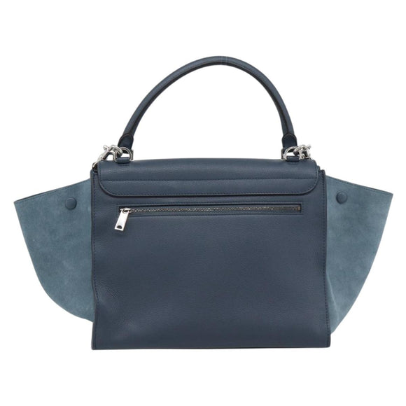 CELINE Trapeze Hand Bag Suede Leather 2way Blue Gold Auth ka5040