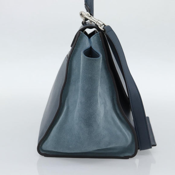 CELINE Trapeze Hand Bag Suede Leather 2way Blue Gold Auth ka5040