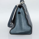 CELINE Trapeze Hand Bag Suede Leather 2way Blue Gold Auth ka5040-5