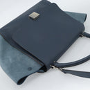CELINE Trapeze Hand Bag Suede Leather 2way Blue Gold Auth ka5040-6