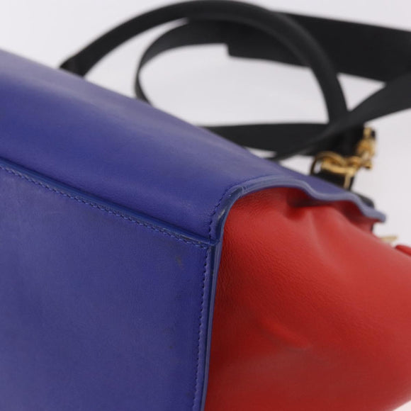 CELINE Trapeze Hand Bag Leather 2way Red Black Auth ka5041A