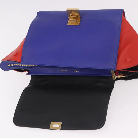 CELINE Trapeze Hand Bag Leather 2way Red Black Auth ka5041A