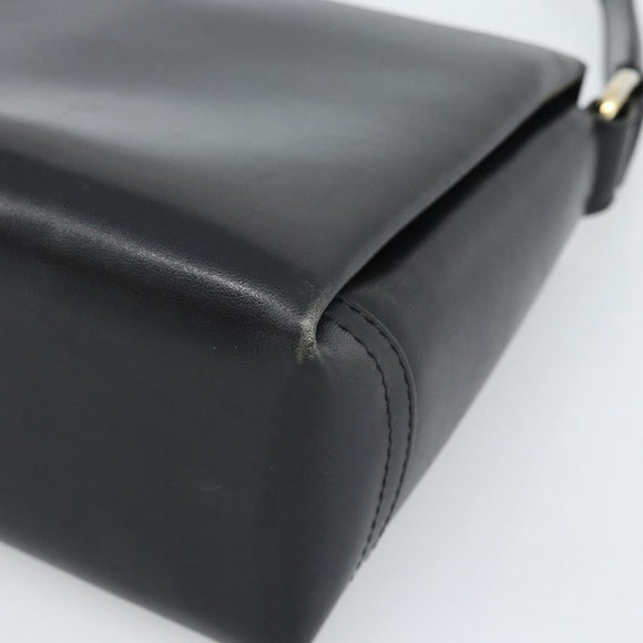 GUCCI Hand Bag Leather Black Gold Auth ka5042