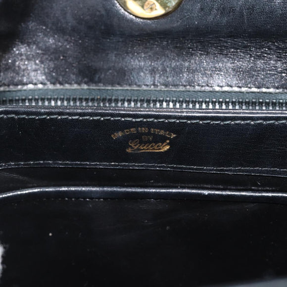 GUCCI Hand Bag Leather Black Gold Auth ka5042