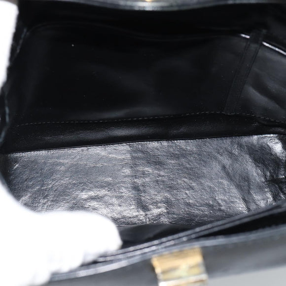 GUCCI Hand Bag Leather Black Gold Auth ka5042