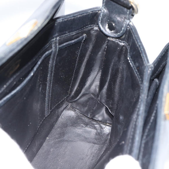GUCCI Hand Bag Leather Black Gold Auth ka5042